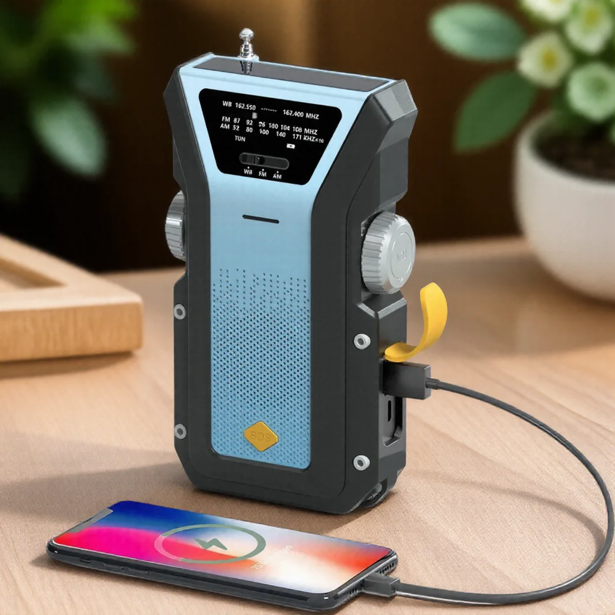 Solar Emergency Charger - 4000mAh SOS Alarm Emergency Weather Flashlight