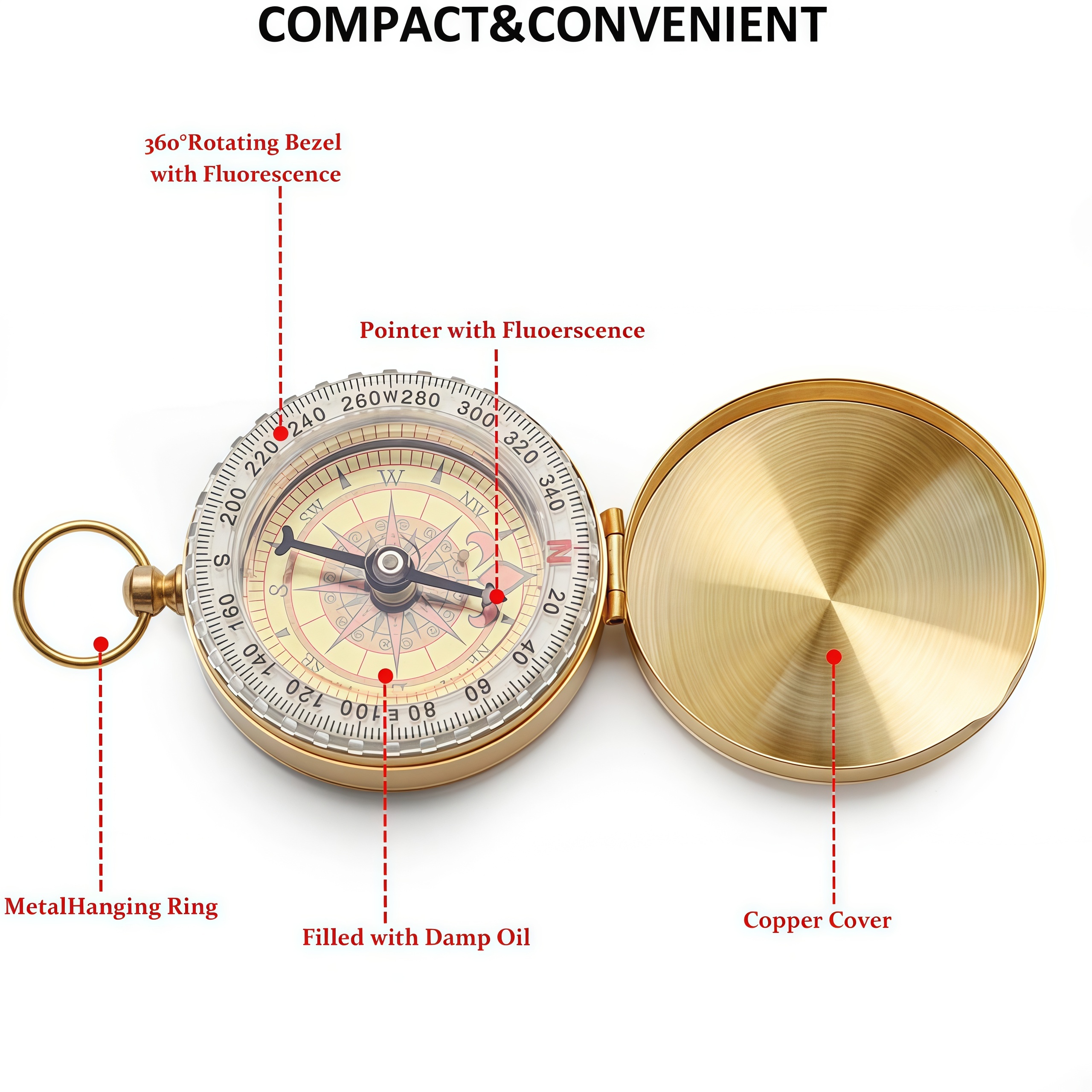 Brass Outdoor Compass - Gold C - Compass Lensatic ulasan dan harga
